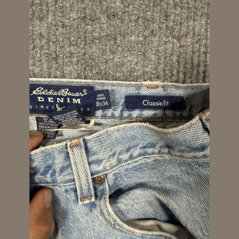 Eddie Bauer Denim Classic Fit Light Wash Jeans Mens 38x34 Light Blue Cotton - Picture 9 of 12